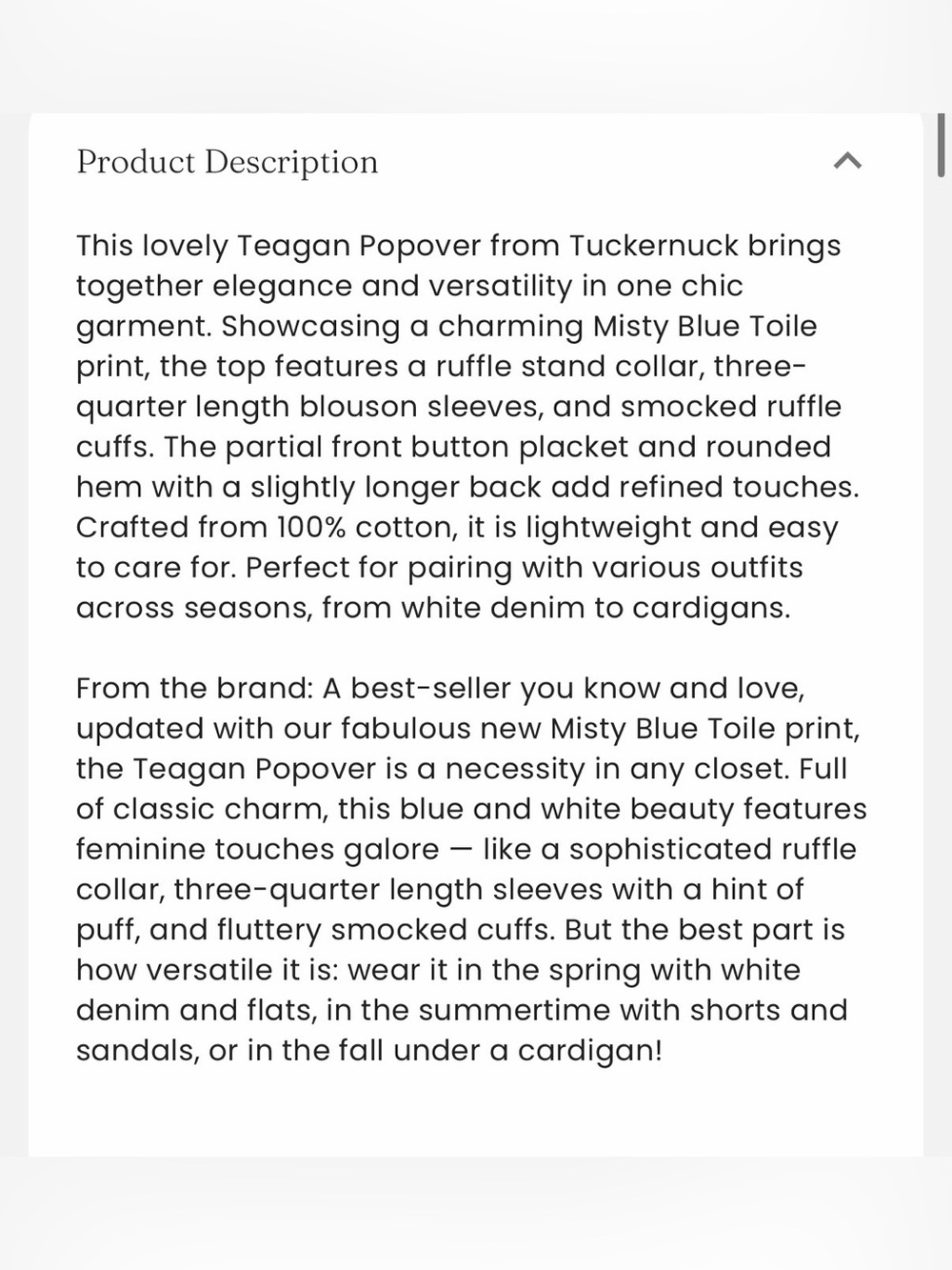Hyacinth House Tuckernuck Misty Blue Toile Tegan Popover.  Sz Small - Picture 15 of 15